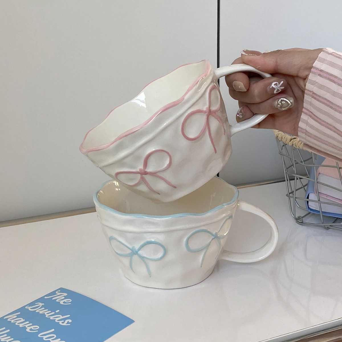 Mug Exquisite and Simple Bow Large Capacity Couple Cup Suitable for Home Decoration Home Drinking Water Candlelight Dinner Coffee Latte Flower Cup Ho 