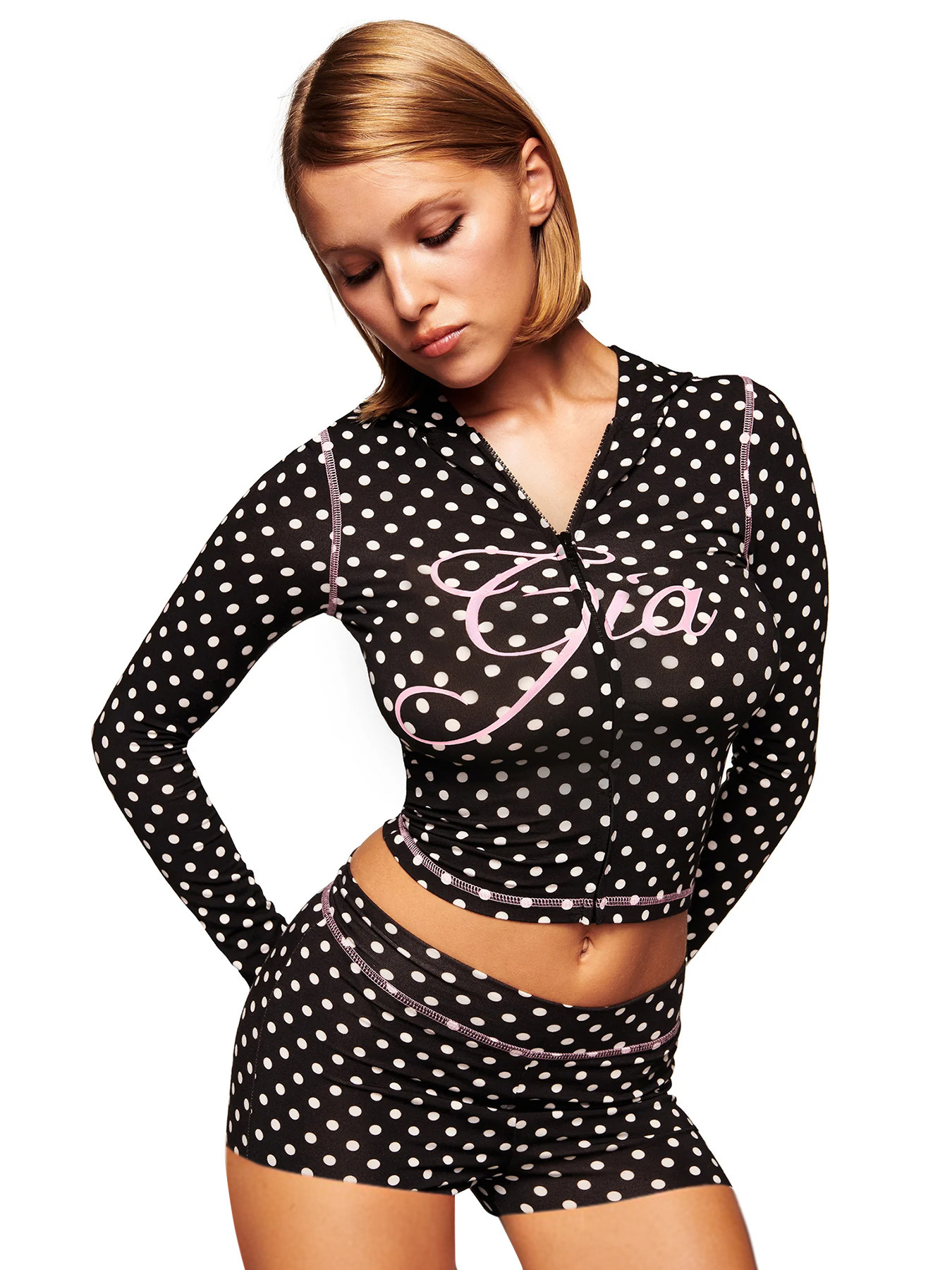 I AM GIA Women Tracksuit Designer Trendy Sexy Letter Print Casual Sporty Zip Top Shorts Set Stretch Slim Fit Streetwear