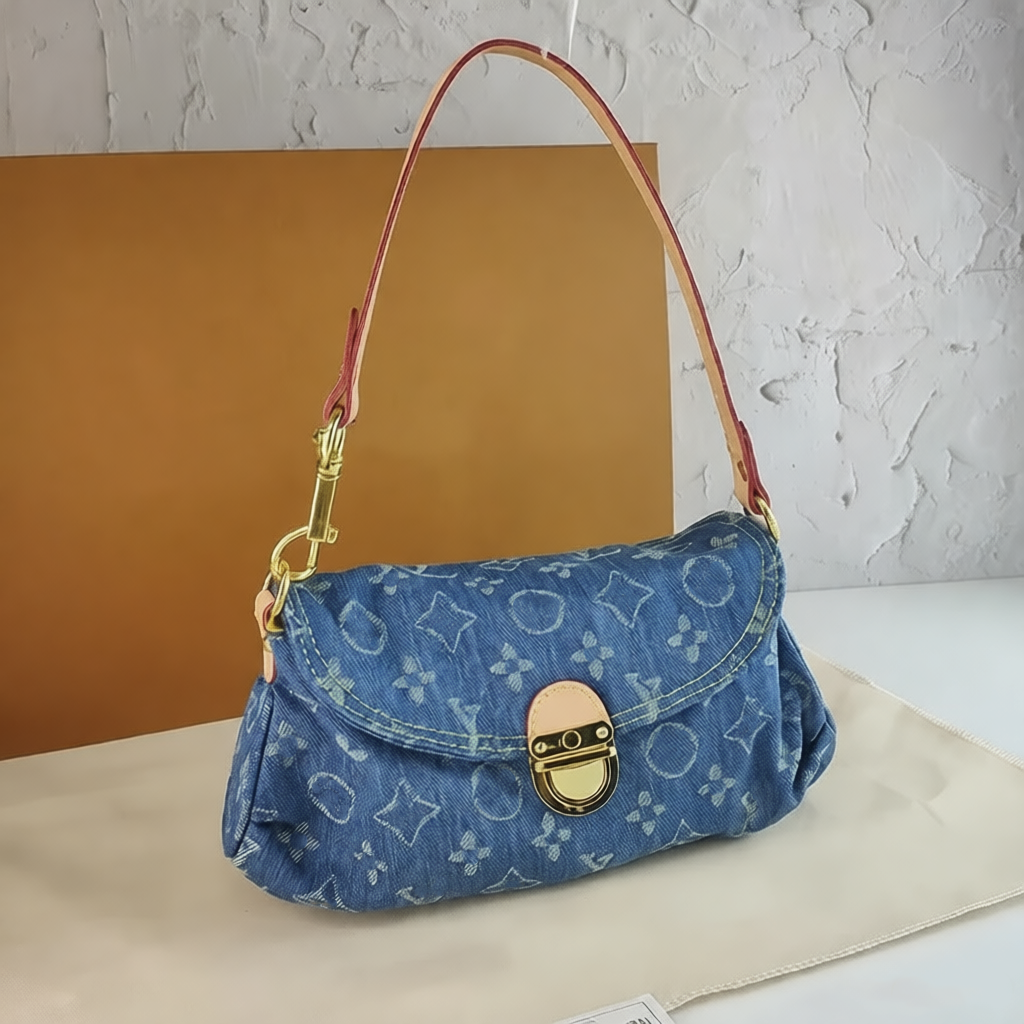 High Quality Durable Fashion Luxury Designer Women's Denim Underarm Bag Mini Vintage Printed Shoulder Bag with Adjustable Strap for Daily Commute Casual Shopping