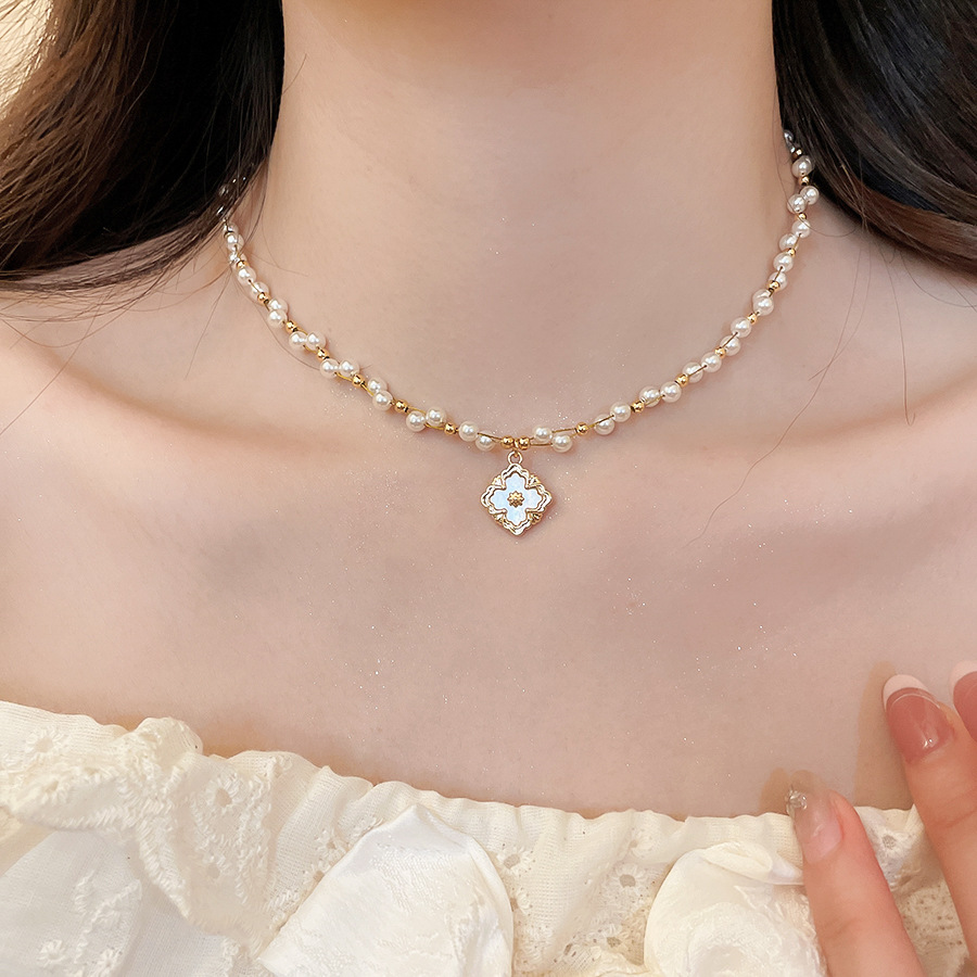 French-style zircon flower pearl earrings, bracelet, necklace, exquisite and elegant niche jewelry set, light luxury accessories - view 7