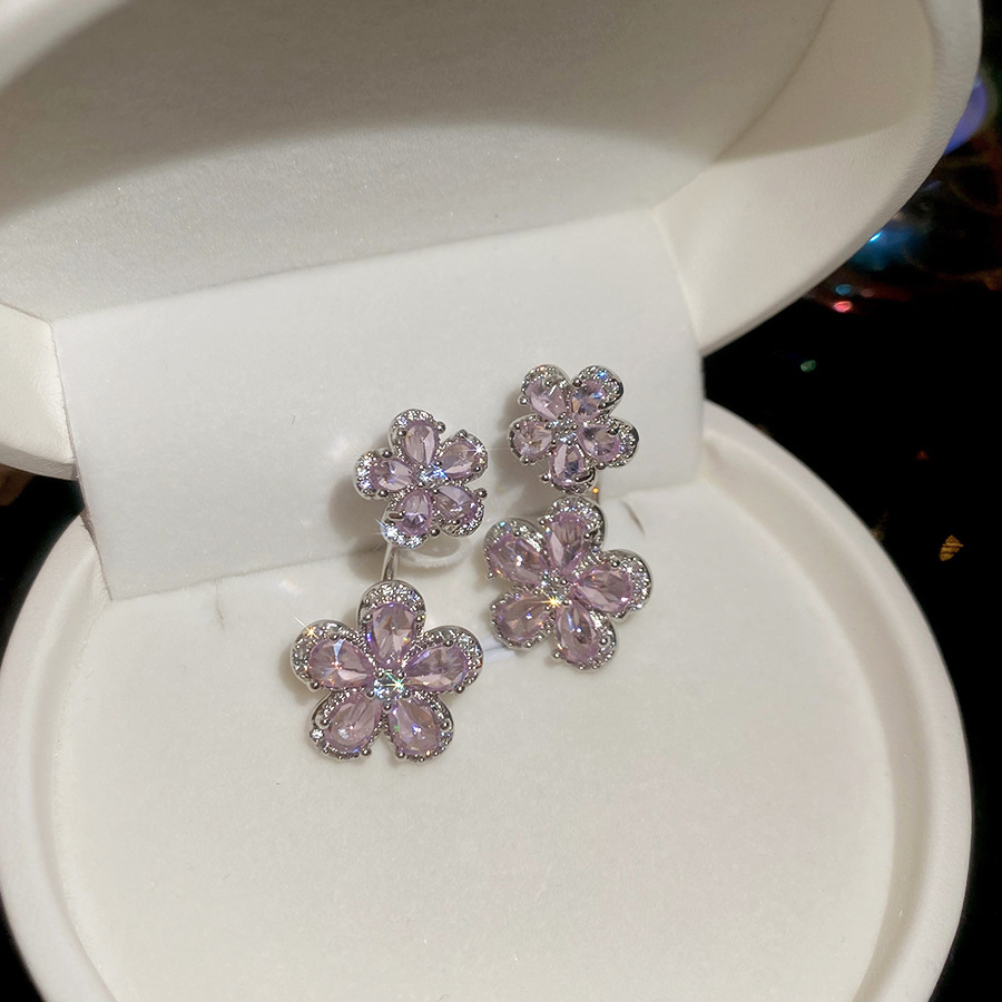 Silver Needle Super Fairy Zircon Flower Sweet Exquisite Elegant Earrings Light Luxury High-End Women's Ear Accessories - view 8