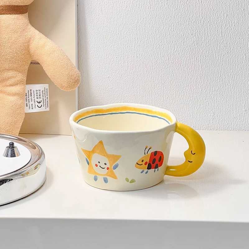 300ML Korean Style Cute Hand-painted Handle Mug Personalized Good-looking Ceramic Cup Couple Mug For Birthday Gift D260323