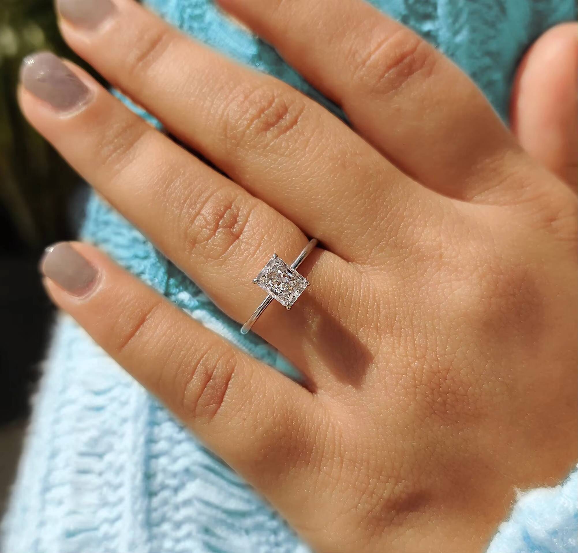 IGI Certified Lab Grown Diamond 1-2 Ct Radiant Shape Solitaire Ring Claw Prongs Unisex Jewelry 10K/14K/18K Gold /PT950
