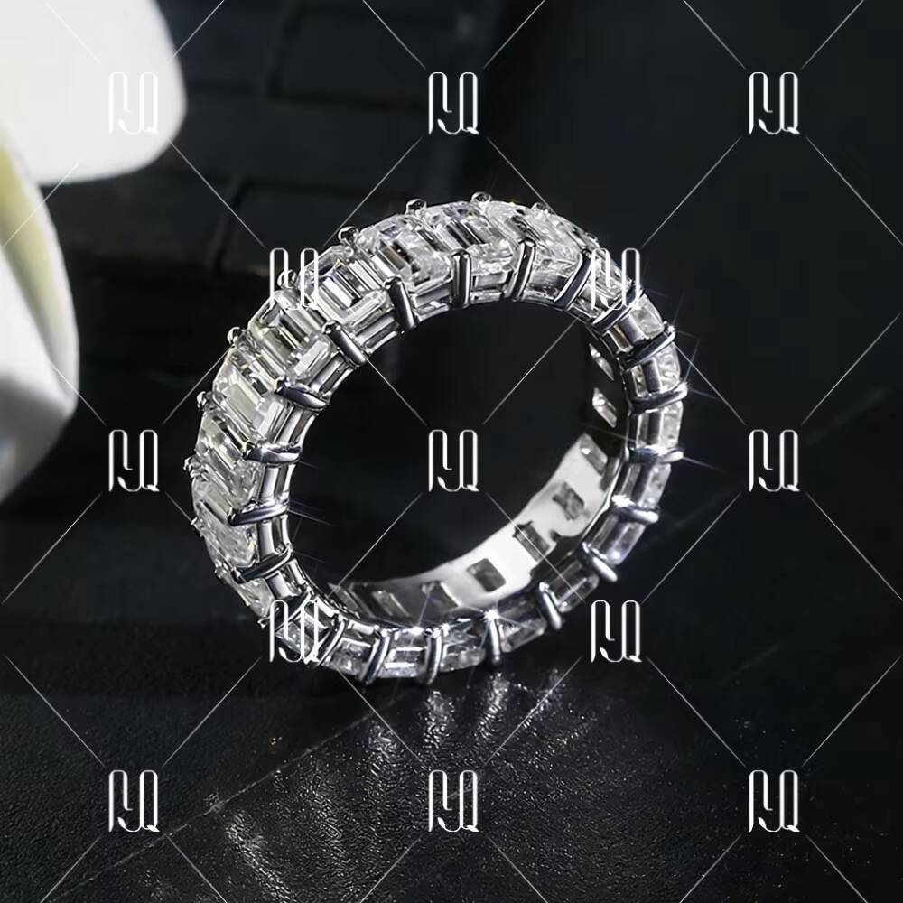 Emerald Cut Moissanite Full Eternity Band 925 Sterling Silver Light Luxury Minimalist Ring Cross-Border Exclusive Wholesale