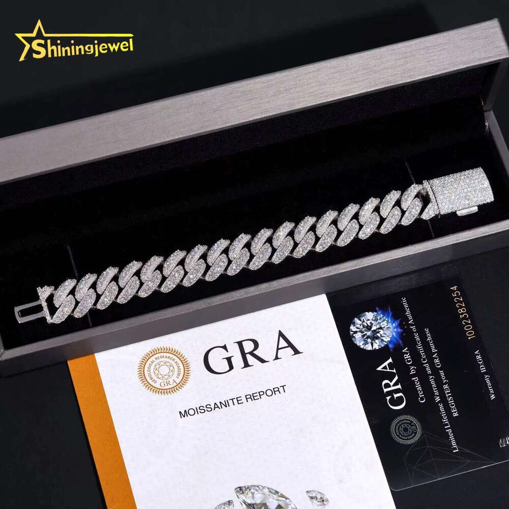 Hot Selling Hip Hop 16mm Moon Shape Cuban Link Custom Iced Out Men Moissanite Bracelet 925 Sterling Silver