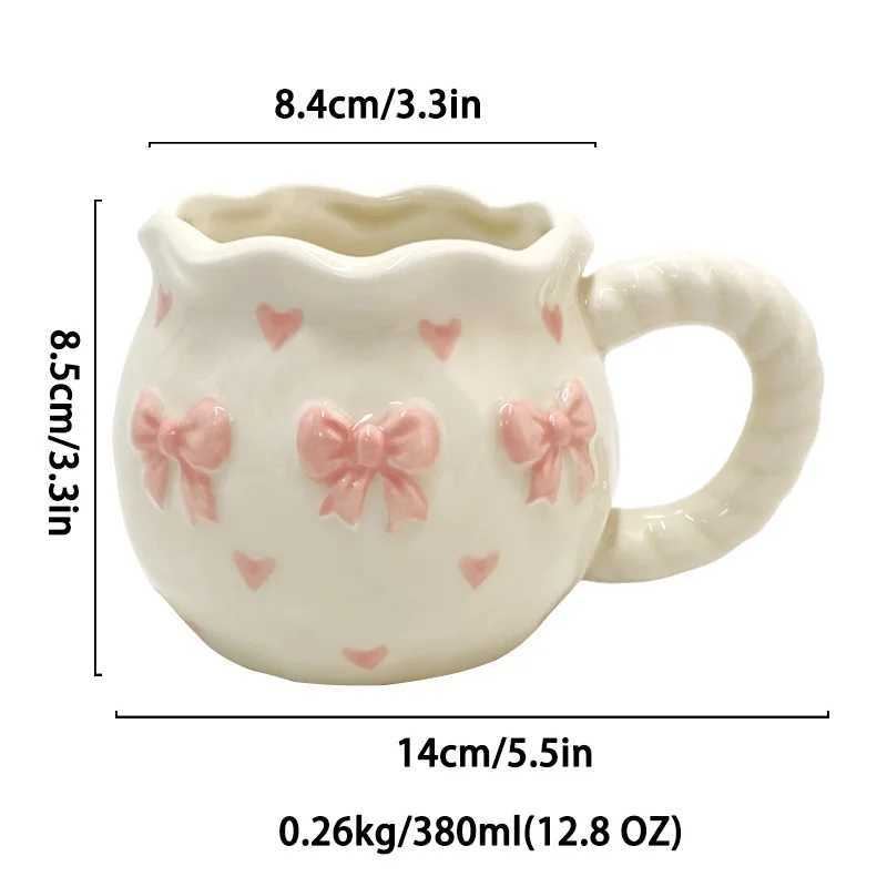 Bow Ceramic Coffee Cup Cute Handmade Ins Style Mug Drinking Water Afternoon Tea Gift Decoration Summer Dopamine Girlfriend Gift H260323