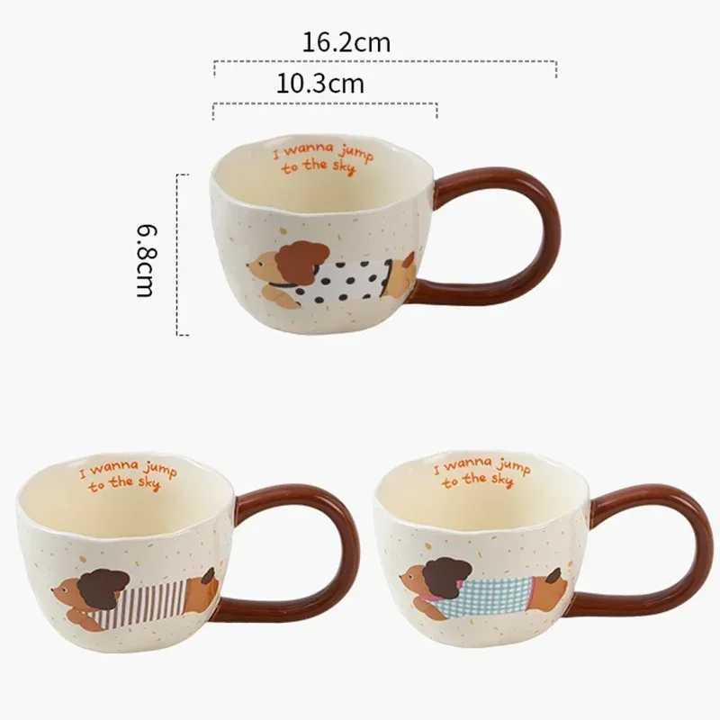 300ML Ceramic Mug Cartoon Cup Cute Puppy Pattern Coffee Cup Juice Breakfast Milk Oats Mug Yogurt Office Student Drinkware Gift H260323