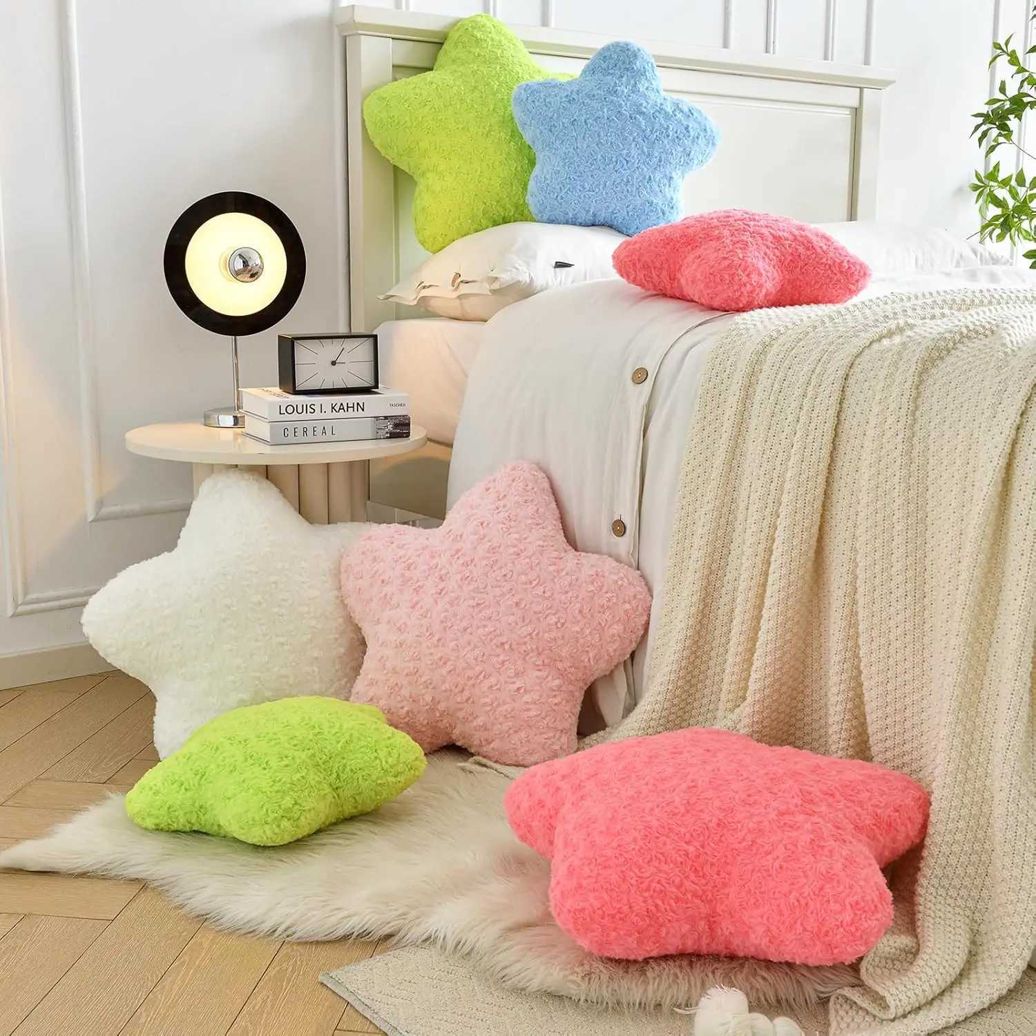 149 Star Shaped Plush Pillow Soft Faux Fur Decorative Throw for Couch Bed Sofa in White H260323