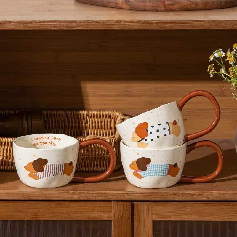 300ML Ceramic Mug Cartoon Cup Cute Puppy Pattern Coffee Cup Juice Breakfast Milk Oats Mug Yogurt Office Student Drinkware Gift H260323