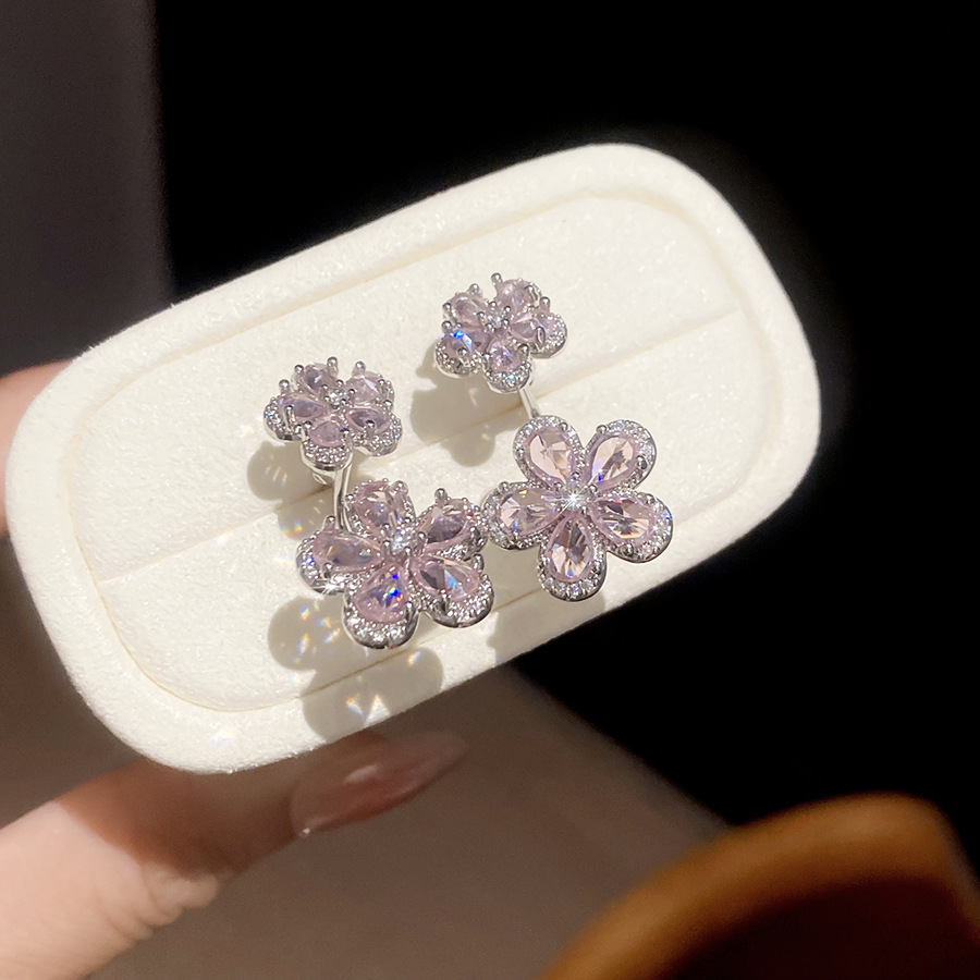 Silver Needle Super Fairy Zircon Flower Sweet Exquisite Elegant Earrings Light Luxury High-End Women's Ear Accessories - view 5