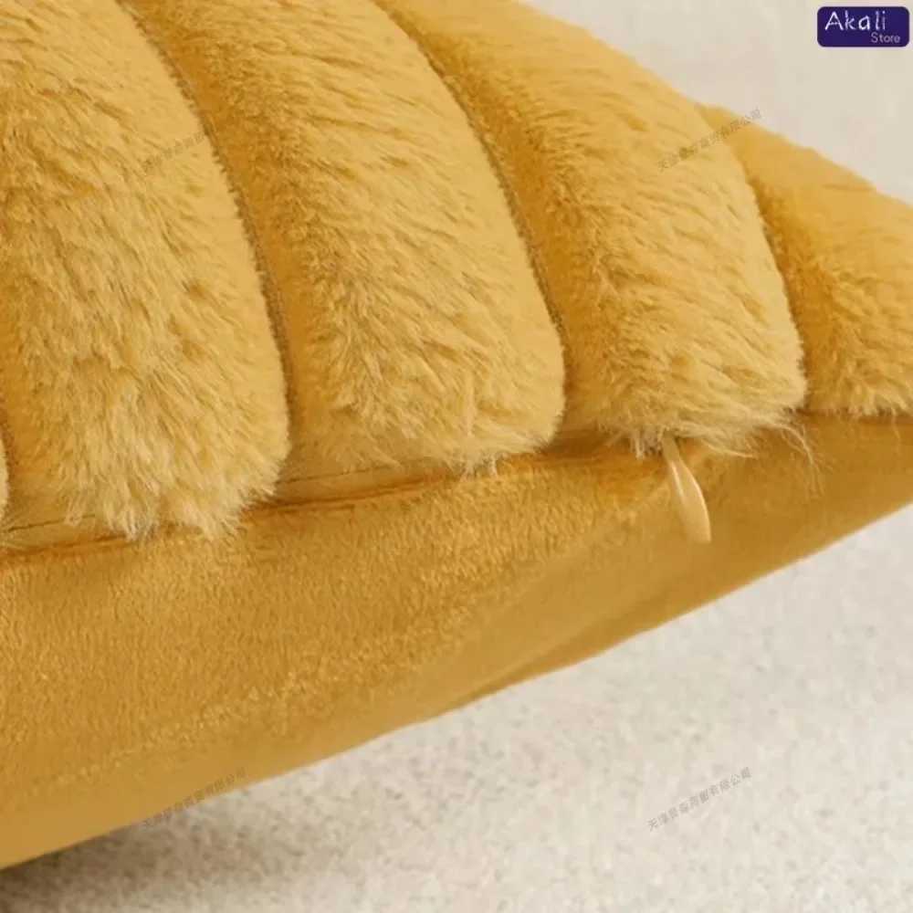 Faux Rabbit Fur Cushion Cover Plush Pillow Cover Soft Fluffy Striped Cushion Cover Decorative Pillows Luxury Home Decor for Sofa H260323