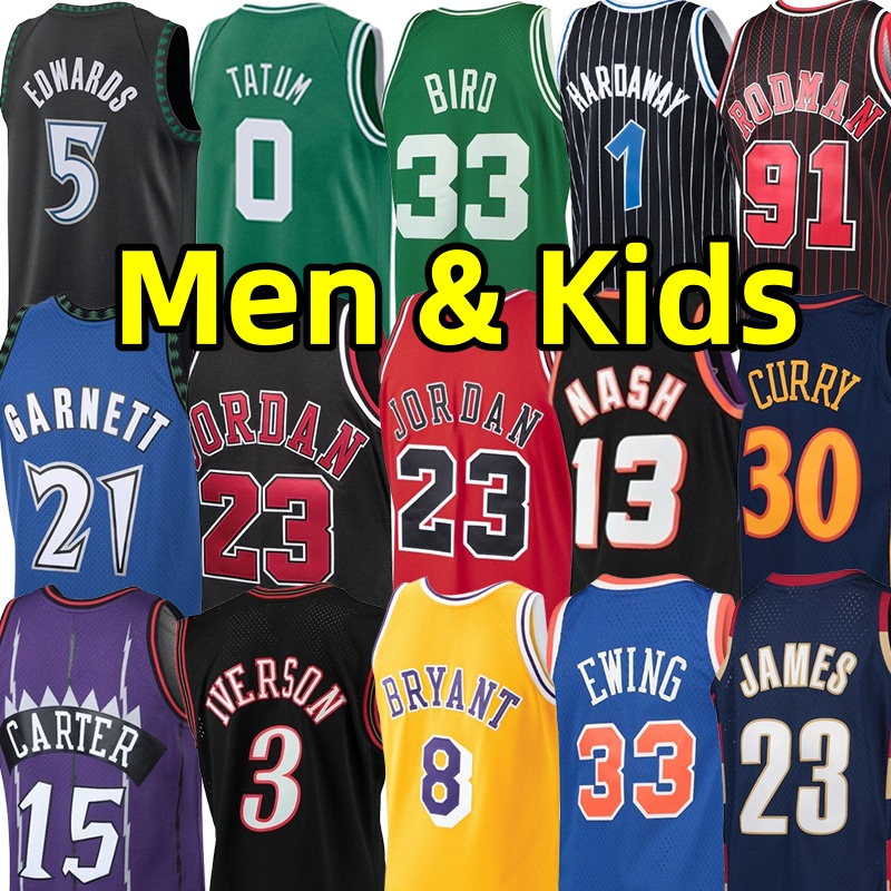 Stitched Classics Retro Basketball Jerseys Celti Michael Allen Iverson Jaylen Brown Anthony Edwards Larry Bird Bryant Scottie Pippen Kevin Garnett Ewing Jersey