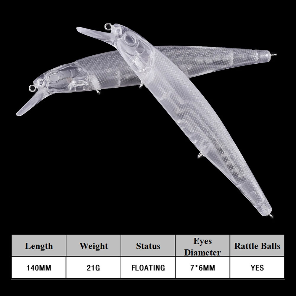 ChansHuang 20PCS Unpainted Blanks Bait 14cm/21g Transparent Floating Rattles Minnow DIY Handmade Artificial Fishing Lure Tackle 260323