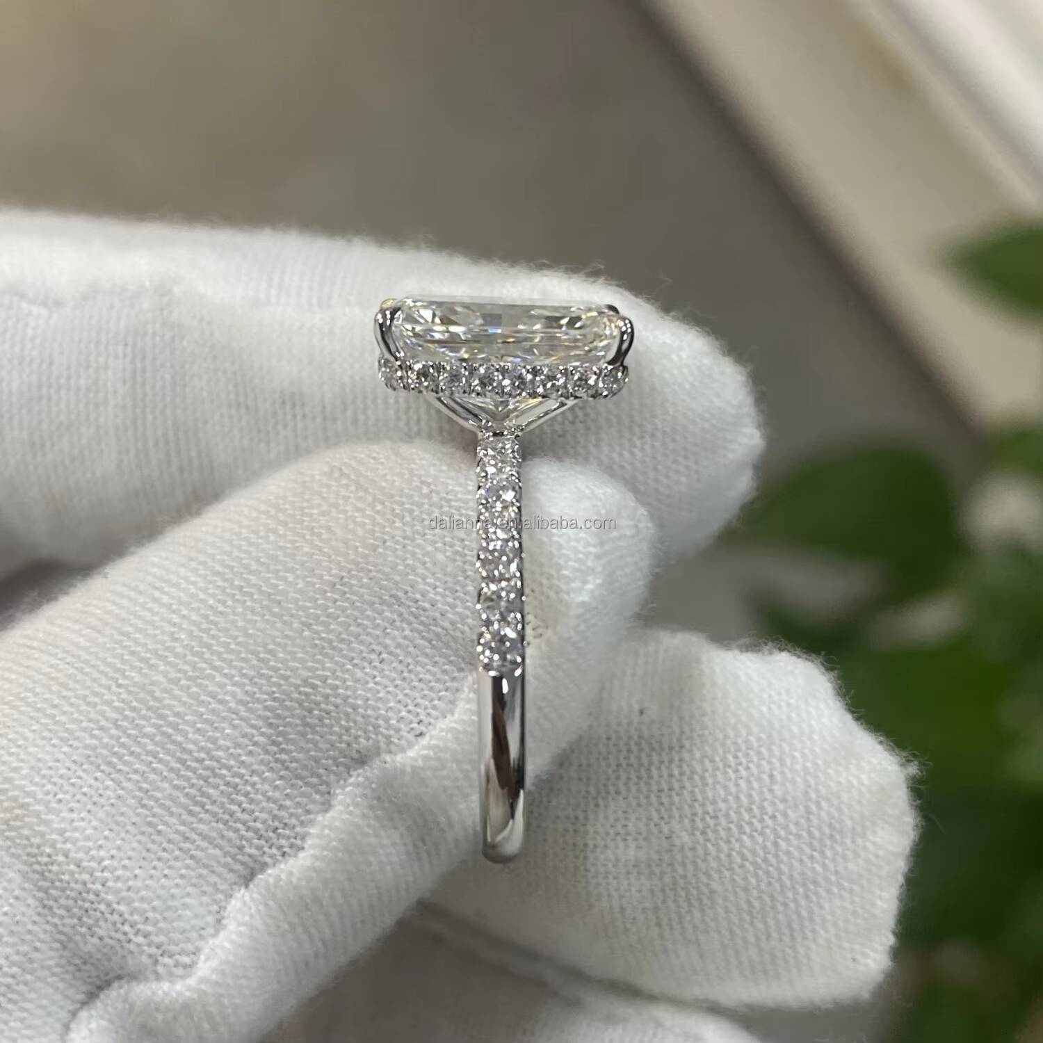 Radiant Cut Lab Grown 1-5 Ct Solid Gold 14K/18K White Gold 4 Prong Pave IGI Certified D-G Color VVS1-VS2 Womens Ring