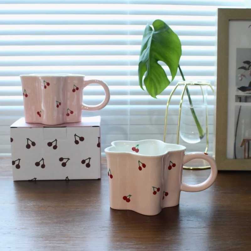 Plum Blossom Cute Girl Ceramic Cup Creative High Value Mug Pink Cherry Water Bottle Childrens Breakfast Milk Cups 320ml H260323