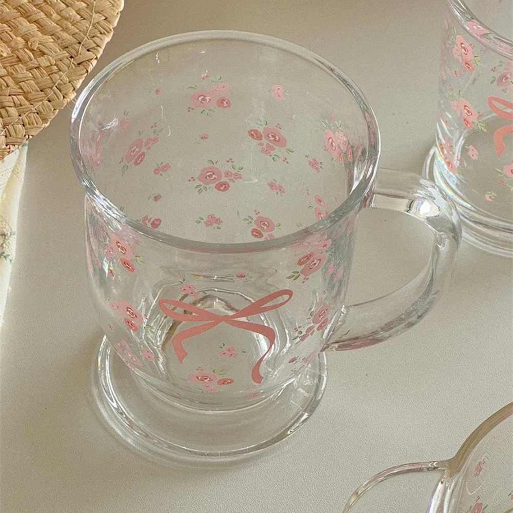450ml Glass Cups with Handle Clear Bowknot Cup Cute Mug for Coffee/Milk/Juice/Tea Gift for Girl Women D260323