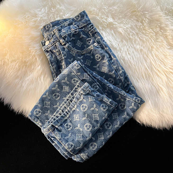 2026 Designer Jeans Luxury Fashion Men's Brand Full Print Men's Loose Straight Leg Jeans Retro Street Sports And Leisure Essential Trendy Yo