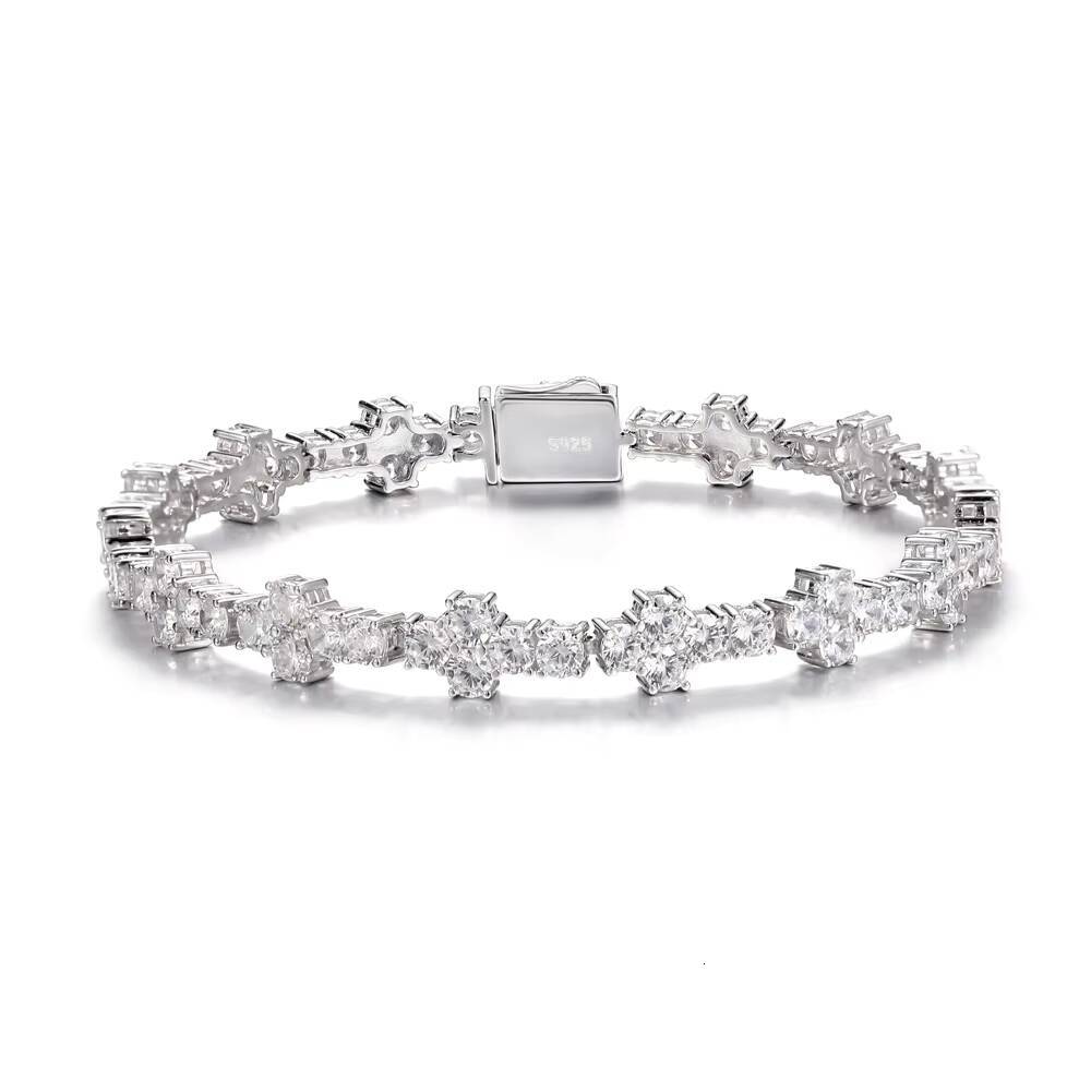 Wholesale Custom Fashion 925 Silver Lab Diamond GRA Moissanite Zircon Four-leaf Clover Tennis Sterling Bracelet