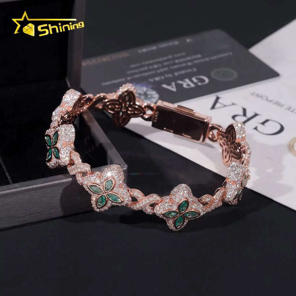 New Design Hot Sale Hip Hop Blue Green Colored Marquise 925 Sterling Silver VVS Moissanite Iced Out Bracelet Men