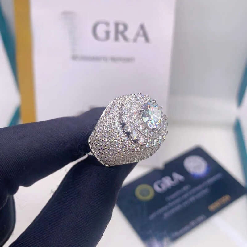 Shining Hip Hop Jewelry GRA Certificated 925 Silver Iced Out VVS Moissanite Ring Custom Rings For Men