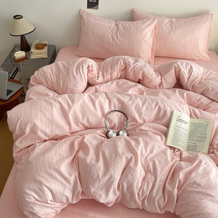 Class A four-piece bedding set, high-weight cationic solid color duvet cover, bed sheet, student dormitory three-piece set