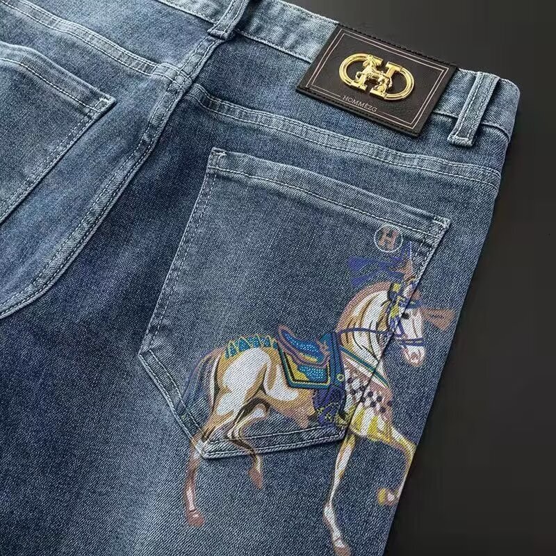 2026 Fashion Printed Designer Jeans High End Retro Internet Celebrity Brand Stretch Pants Luxury Men's Loose Fit Jeans Outdoor Leisure Sports Pan