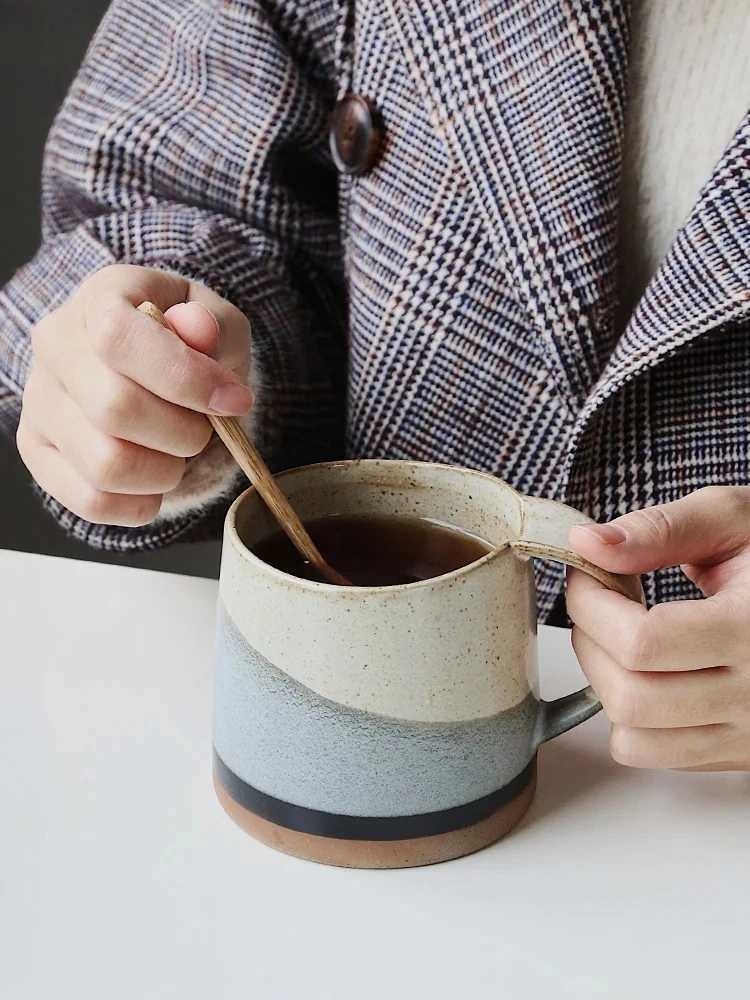 Japanese Retro Stoneware Coffee Cup Household Ceramic Hanging Ear Mug Cup English Afternoon Tea Cup Breakfast Milk Mug Gift H260323