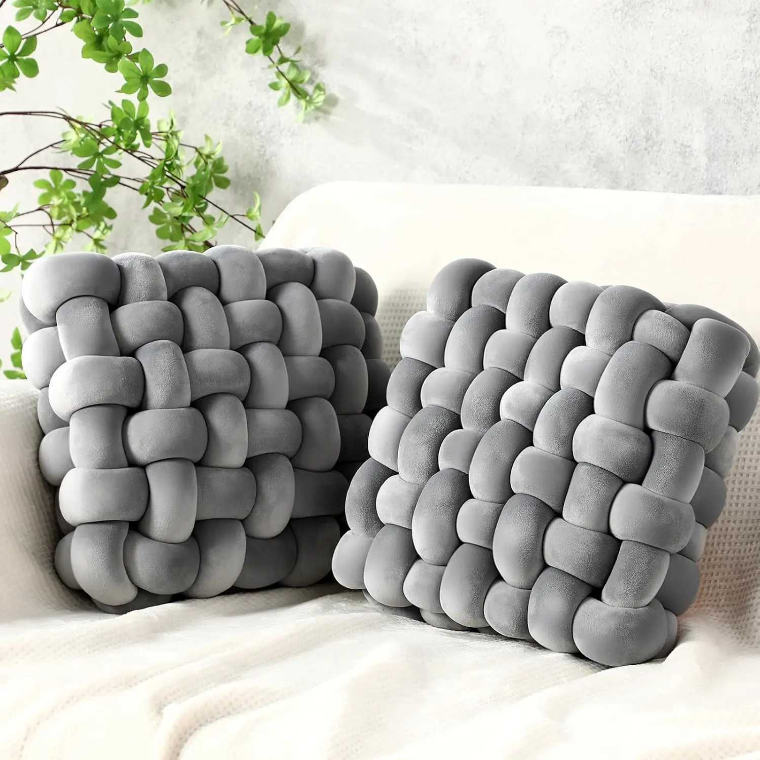Hand Knot made Cushion 2025 Square Nordic Aesthetic Stuffed Plush Pillow Soft Skin-friendly for Office Chair Home Sofa H260323