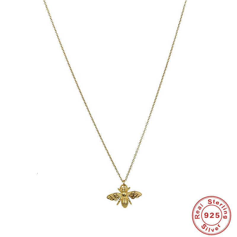 Canner Real 925 sterling silver gold-plated simple bee pendant necklace suitable for womens clavick chain temperature necklace jewelry X241123