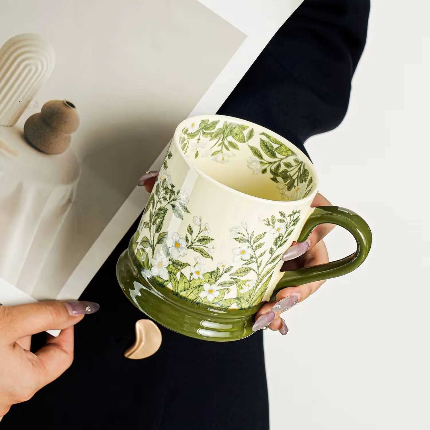 High-value ins style mug design lily of the valley flower blooming cup ceramic water cup home office coffee cup H260323