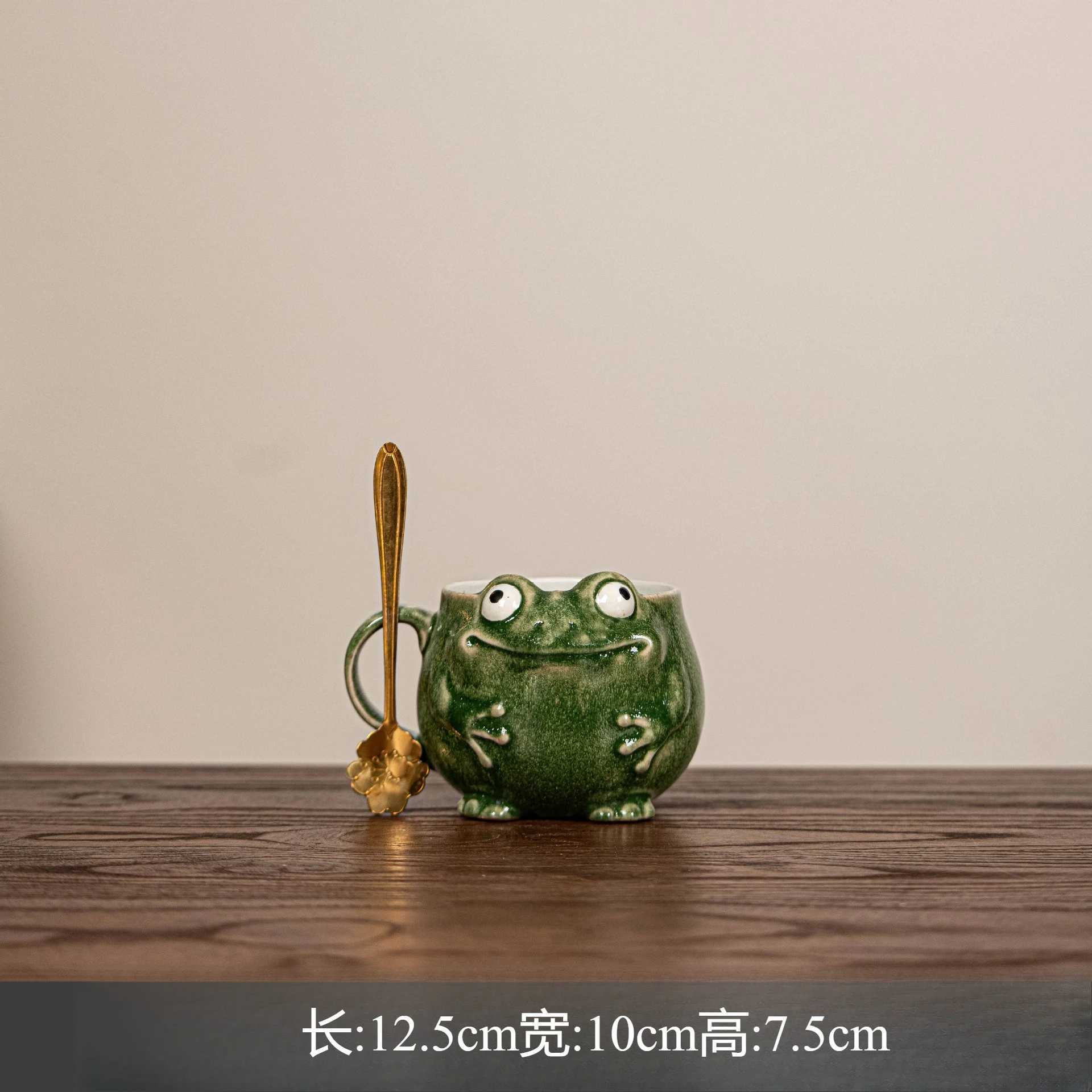 Frog Design Ceramic Mug with Spoon Cute Coffee Cup Gift Set for Office Home Use Vintage Style Drinkware Decor D260323