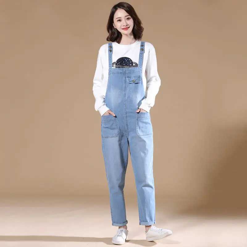 S-8XL Loose Size Jumpsuit Womens Jeans Rompers New Retro Big Pocket Denim Overalls Casual Fashion Large Size Denim Jeans Pants M260323