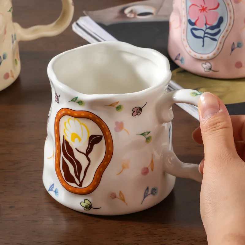 Hand Pinched Original Ceramic Mug High Aesthetic Design for Office Home Breakfast Coffee Tea Cup Gift H260323