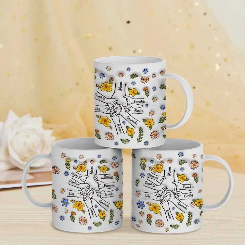 Custom Name Mug Cup Coffee For MotherCustom Inflated Flat 3D effect pattern Printed Mug Ideal Gift For Mom Kid Hand D260323