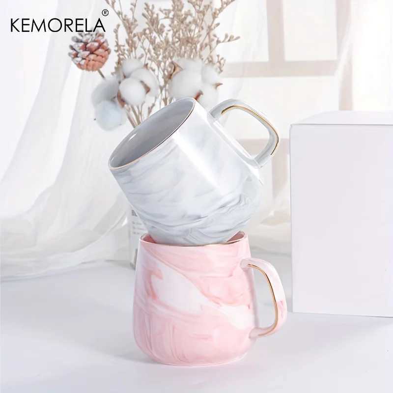 KEMORELA 1PCS 400ml Creative Gold-Rimmed Ceramic Coffee Cup Ceramic Material Oatmeal Breakfast Cup Suitable as a Holiday Gift D260323