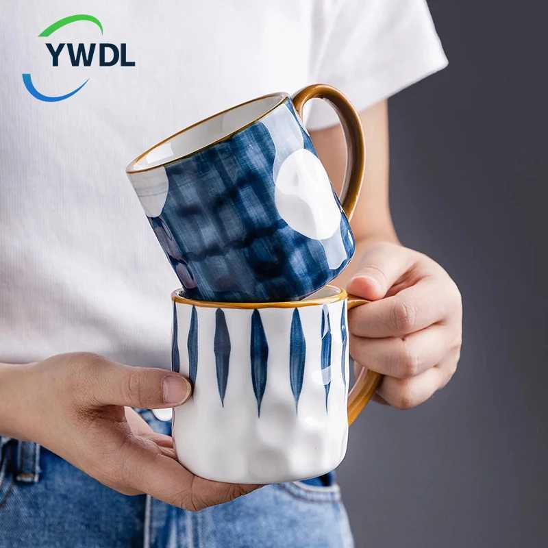 YWDL 400ml Bumpy Surface Ceramic Coffee Mug Heat-resisting Milk Oats Breakfast Cup With Handgrip Home Mug Drinkware Japanese D260323