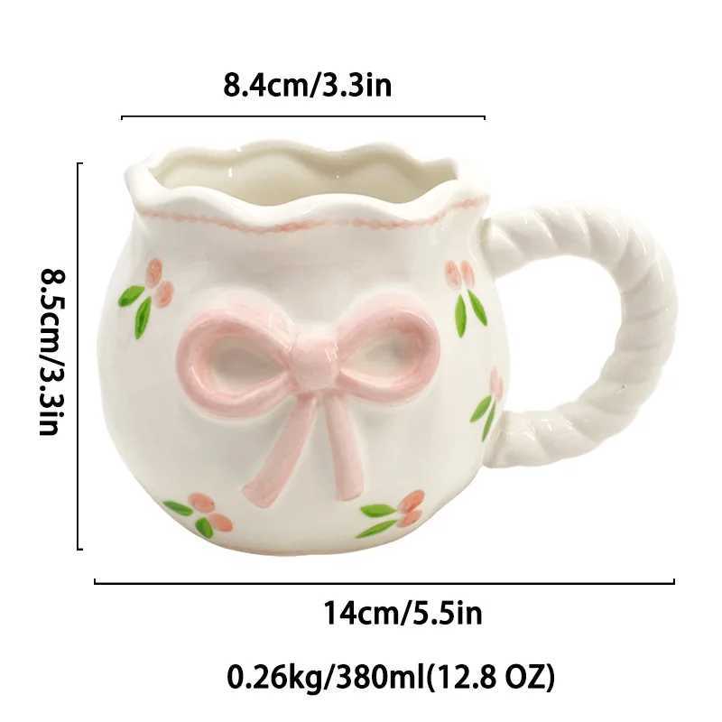 Bow Ceramic Coffee Cup Cute Handmade Ins Style Mug Drinking Water Afternoon Tea Gift Decoration Summer Dopamine Girlfriend Gift H260323