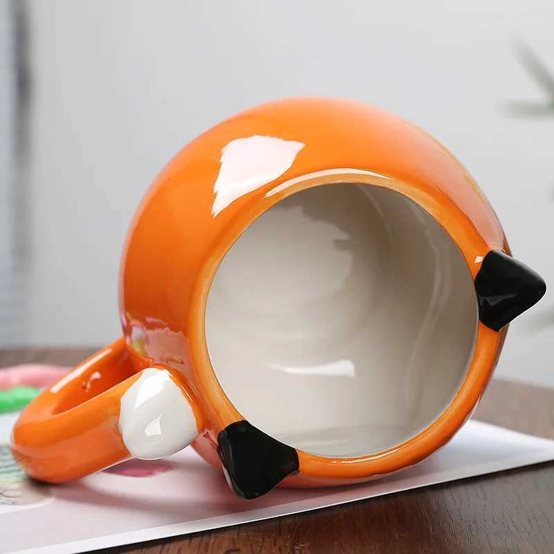 Cartoon Fox Shaped Ceramic Mug Creative Coffee Milk Tea Water Cup Cute Children Breakfast Cup Household Drinkware D260323