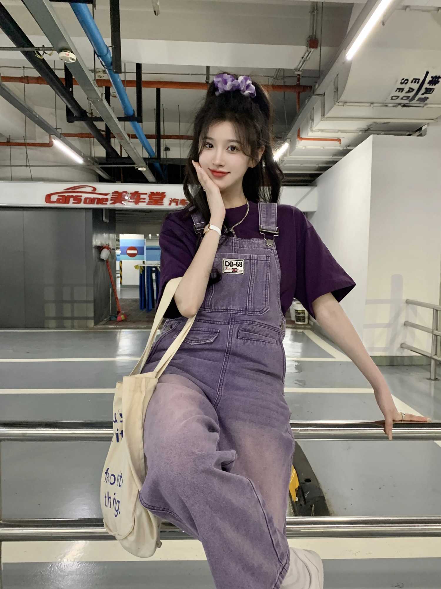 Vintage Women Denim Jumpsuit 2024 Korean Style Casual Loose Straight Jeans Spring Autumn Girls Strap Overall M260323