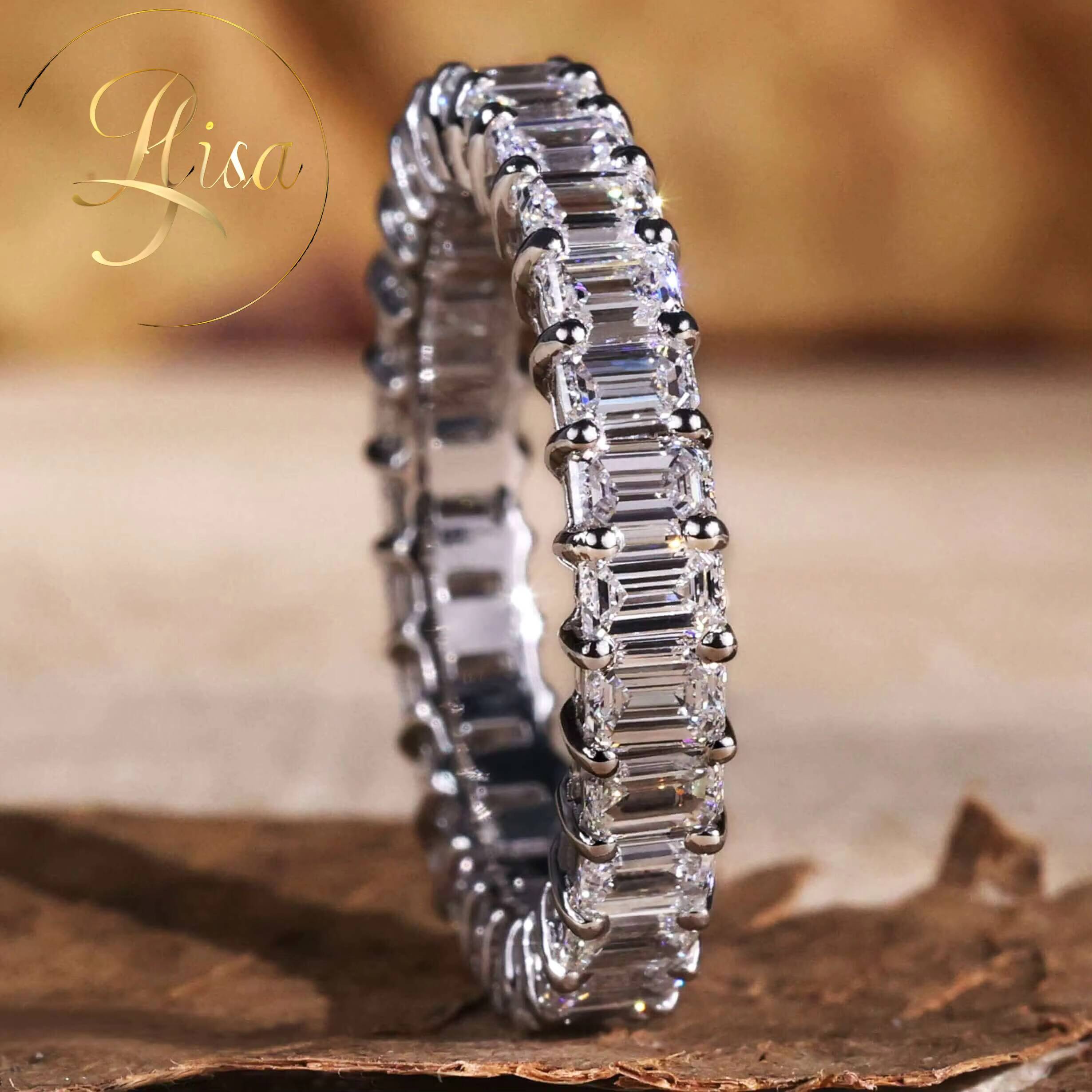 IGI Certified Lab Grown Diamond Eternity Ring Custom 18K Gold Lab Created Diamond Baguette Wedding Band Ring Women Jewelry