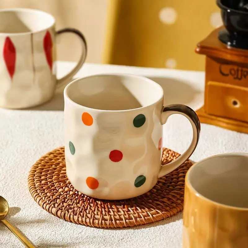 350ml Vintage Coffee Mug Home Ceramic Breakfast Milk Mug Exquisite Polka Dot Afternoon Camellia Flower Tea Cup Birthday Gift New H260323