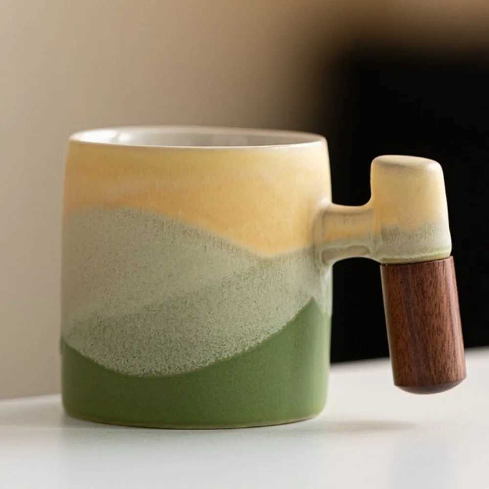 Creative Ceramic Coffee Mug Wood Handle Microwave Dishwasher Safe Coffee Cup Handmade 70ML Porcelain Mug Milk Cocoa Hot Tea H260323
