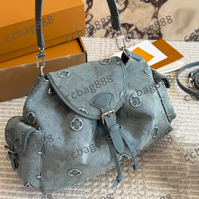Ladies Designer Denim Old Flower Montsouris Odyssee Cruise Excursion Shoulder Bag Drawstring Bag With Double Flap Pockets Large Capacity Handbag 26CM/32CM