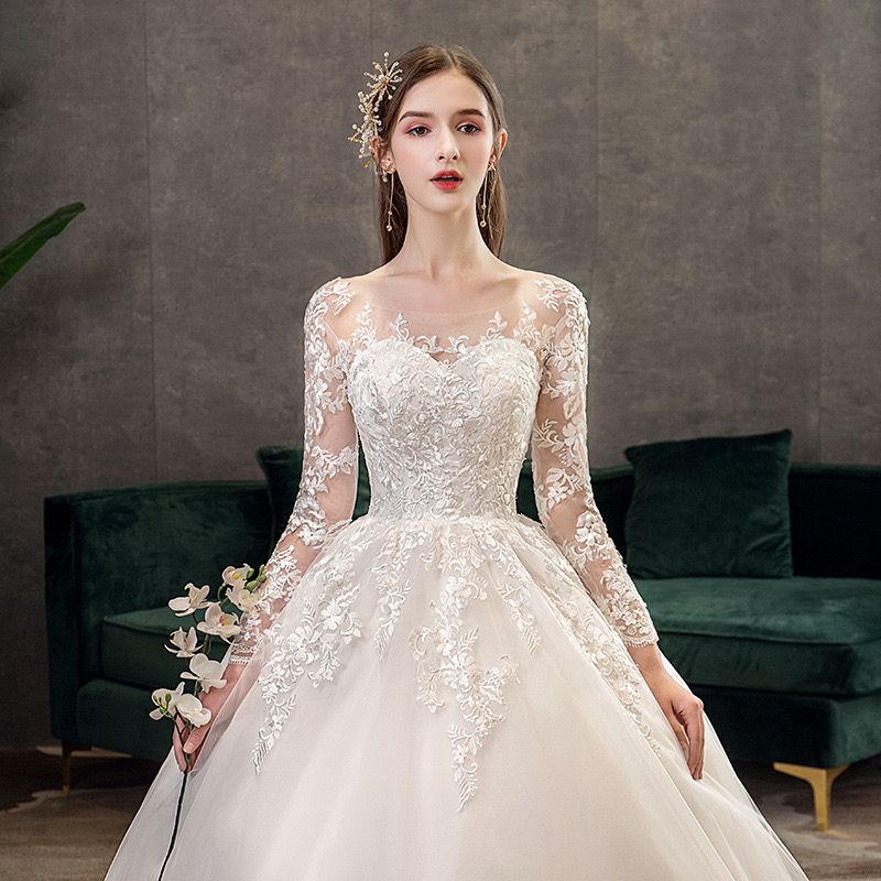Dubai Arabic lace Ball Gown Wedding sweep train elegant white Plus Size Sweetheart Backless long sleeve Bridal Gowns 2023 Beading Sequins Wed Dresses