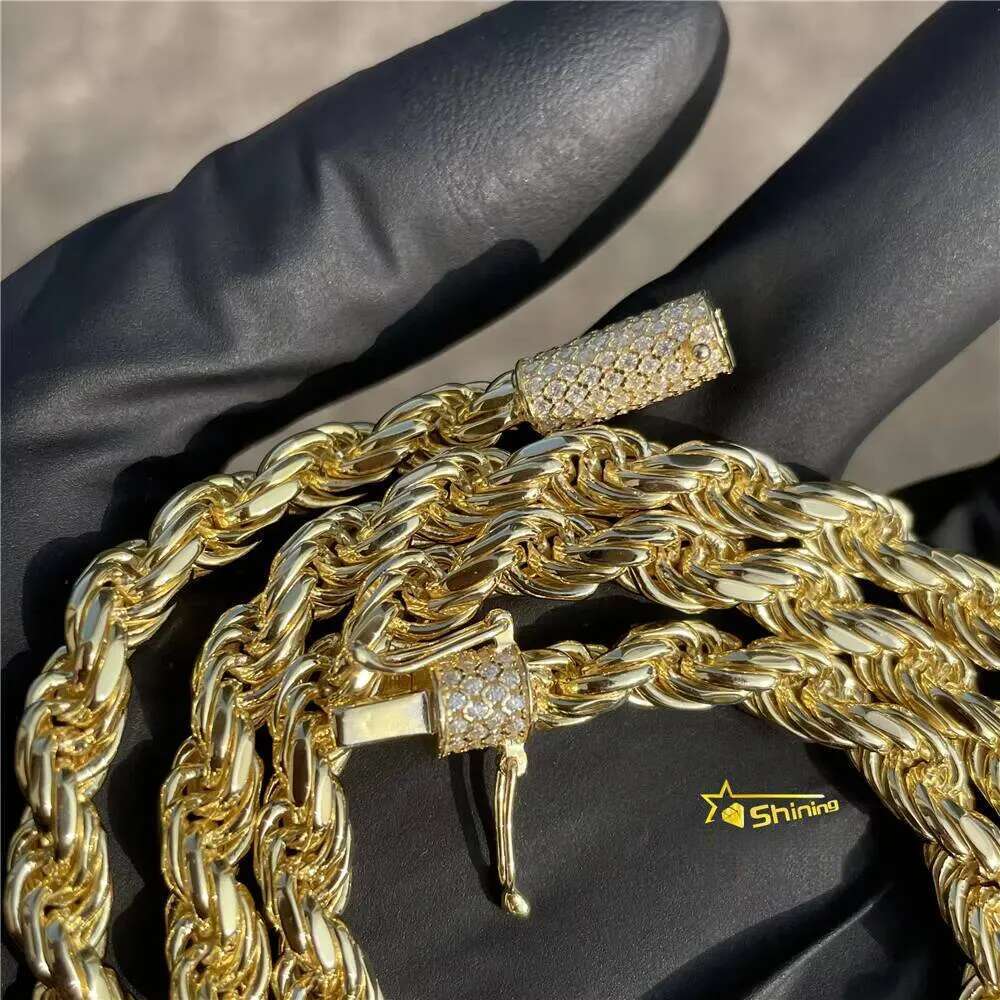 Ready to Ship Hip Hop Jewelry 60mm 18K Gold Plated VVS Moissanite Diamond Necklace 925 Sterling Silver Rope Chain