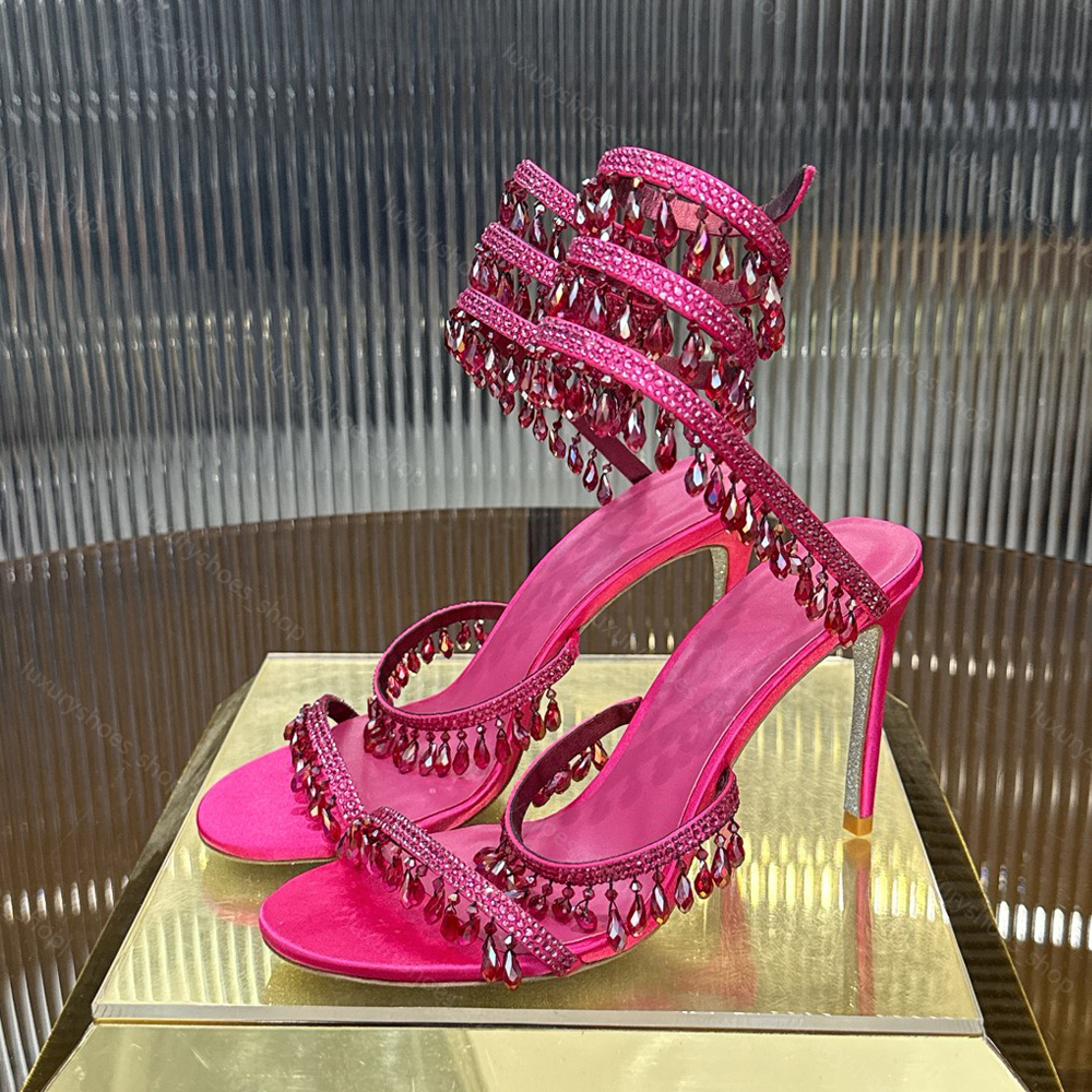 Crystal lamp stiletto Heel sandals for womens shoe rhinestone studded Snake Strass shoes Luxury Designers 9.5cm high heeled sandal With box big size 34-43 Top quality