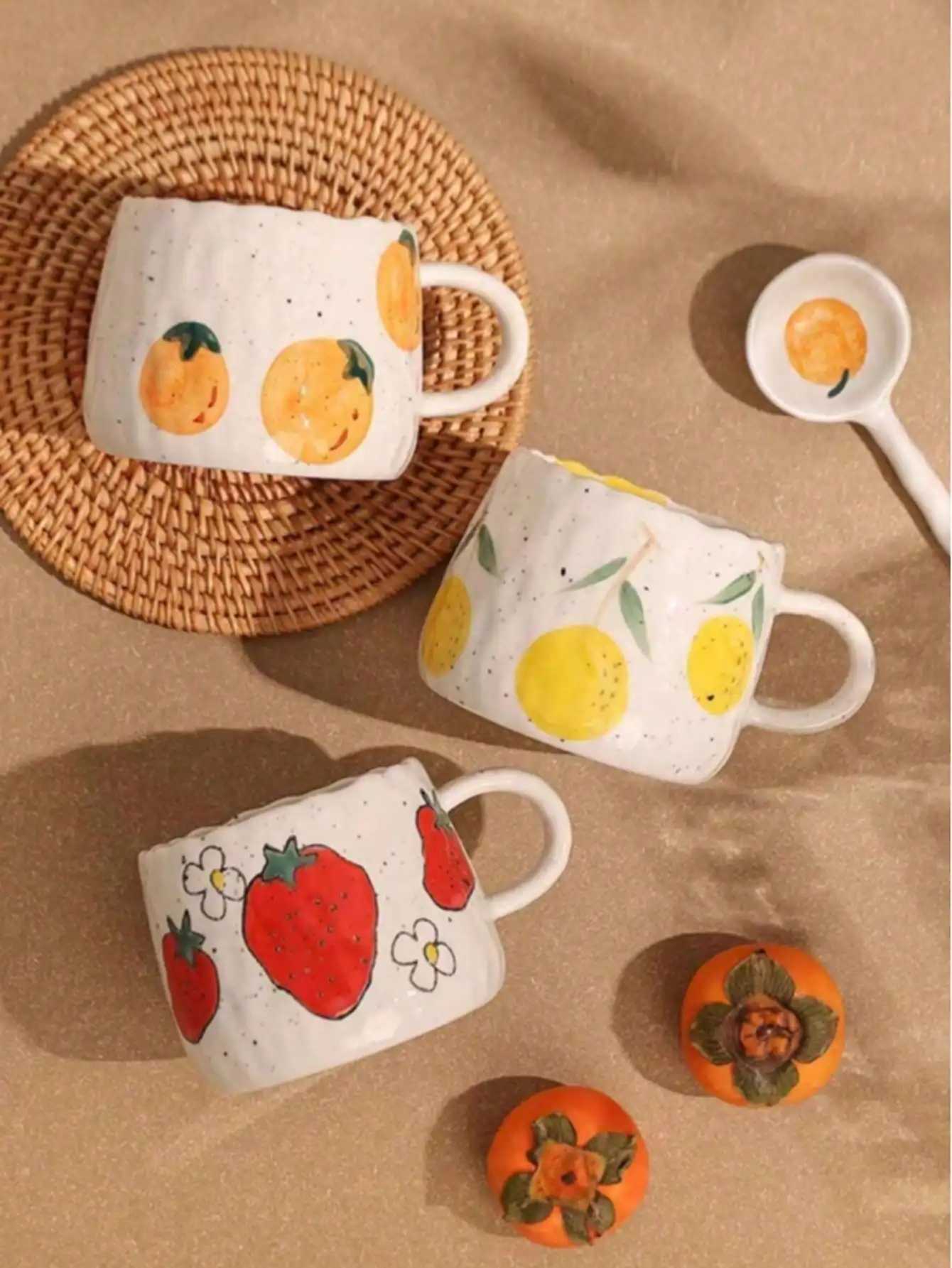 1 hand-painted ceramic coffee cup with fruit pattern perfect for home office event gifts holiday gifts birthday gifts H260323
