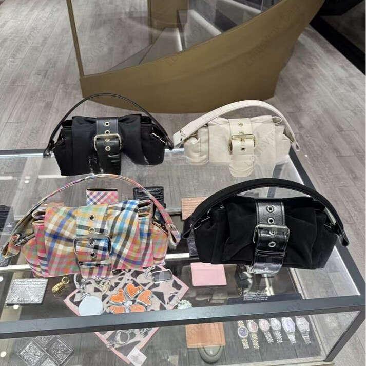designer bag Empress Saturn Bow Hazel Retro Matte Underarm with Belt Buckle Handbag Crossbody vanity bag Vivienmes Purse Vintage Chain Crescent Plaid Shoulder Bag
