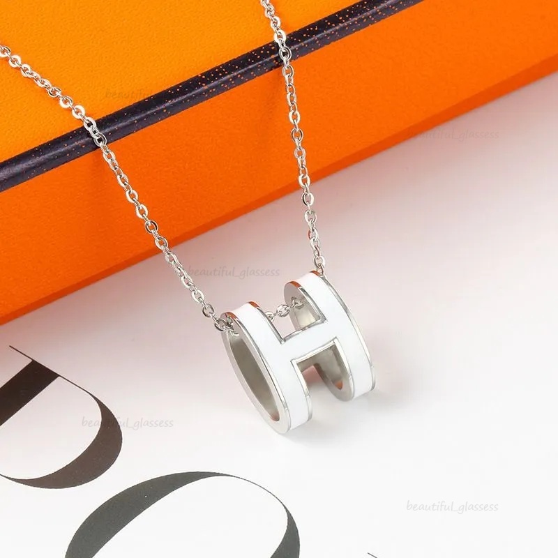 Classic H-shaped Pendant Necklace Enamel Gold Plated designer necklaces For Women Full Color Selection