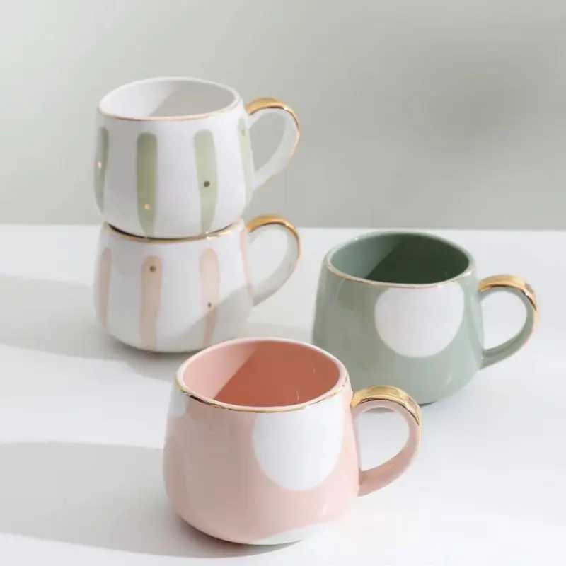 Stripe Speckled Ceramic Mug Coffee Cup Gold Inlaid Breakfast milk cup Water Mug Drinkware Birthday Gifts H260323